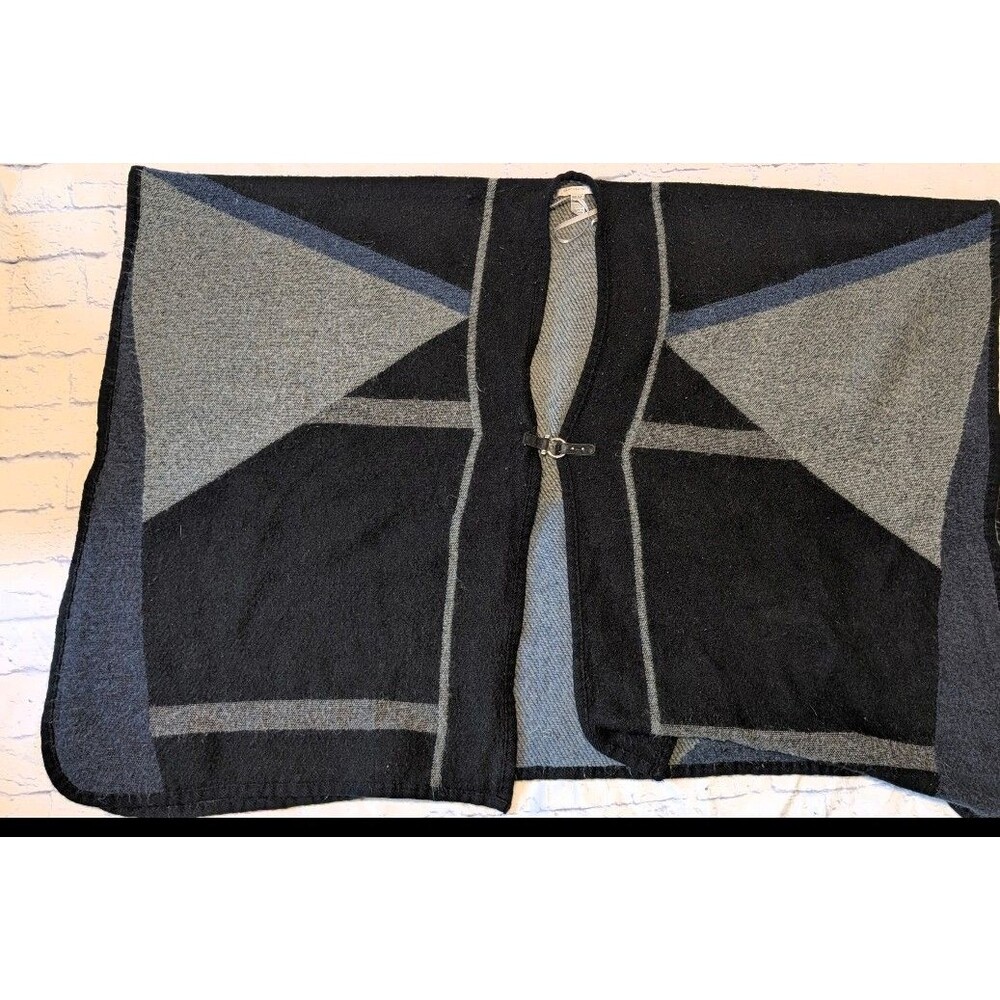 Marc New York Women's Black & Gray Plaid Poncho Cape With Clasp One Size